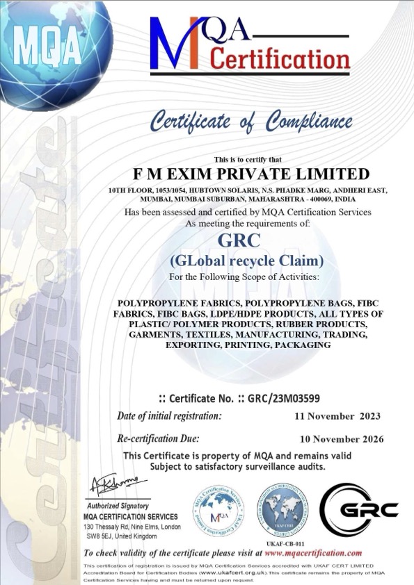 GRC CERTIFICATE FM EXIM PRIVATE LIMITED